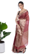 Harmonious Banarasi Silk Linen Maroon Handloom Saree