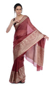 Harmonious Banarasi Silk Linen Maroon Handloom Saree