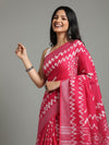 Blushing Slub Linen Wax Batik Hand Dyed Saree Pink