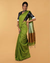 Quaint Silk Linen Handdyed Green Contrast Pallu Saree