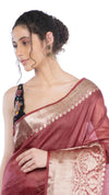 Harmonious Banarasi Silk Linen Maroon Handloom Saree