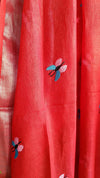 Pure Linen Dupatta Hand Embroidered Red With Tassel