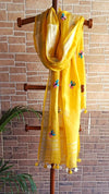 Pure Linen Dupatta Hand Embroidered Yellow With Tassel