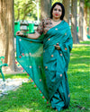 Silkmark Pure Tussar Lucid Embroidered Green Saree