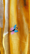 Pure Linen Dupatta Hand Embroidered Yellow With Tassel