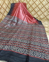 Silkmark Tussar Shining Blockprint Red & Black Saree