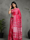 Blushing Slub Linen Wax Batik Hand Dyed Saree Pink