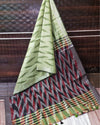 Fresh Ikkat Slub Linen Handloom Green Saree