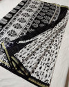 Banjaran Lucid Blockprint Chanderi Silk Saree Black & White