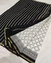 Banjaran Adorable Blockprint Chanderi Silk Saree Black & White