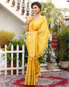 Poised Silk Linen Embroidered Mustard Saree