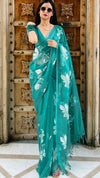 Quaint Embroidered Organza Pure Silk Sea Green Saree