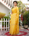 Poised Silk Linen Embroidered Mustard Saree