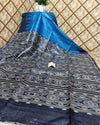 Silkmark Tussar Quaint Blockprint Blue Saree