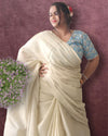 Effulgent Pure Tissue Linen Handdyed Saree Off White