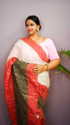 Pure Ghicha Tussar Silk Biege Saree with Running Blouse SilkMark Certified-Indiehaat