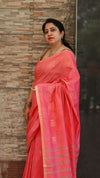 Kota Silk Saree Tulip Red Color Weaving Jaquard with running blouse-Indiehaat