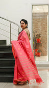 Kota Silk Saree Tulip Red Color Weaving Jaquard with running blouse-Indiehaat