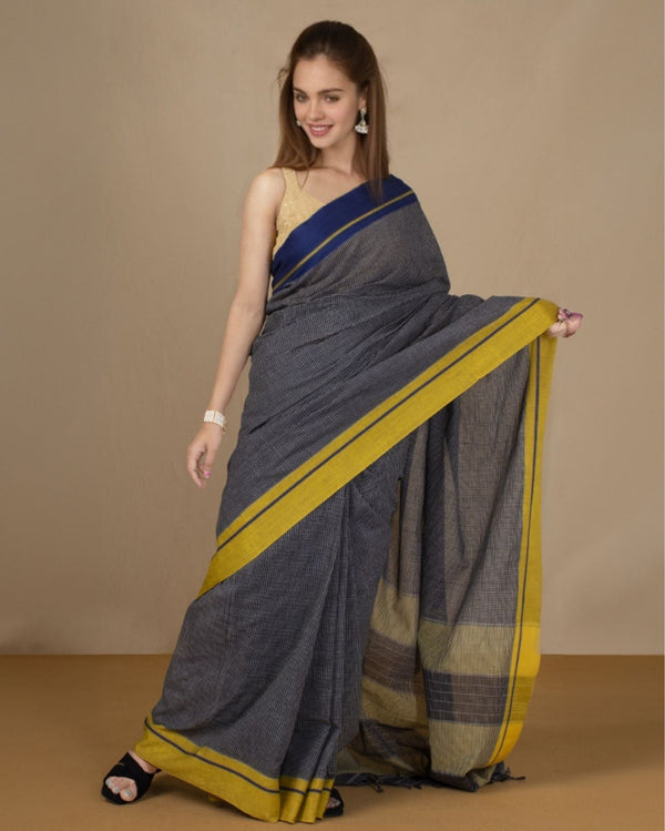 Handloom Mark Patteda Anchu Elegant Black Cotton Saree