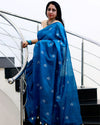 Silkmark Pure Tussar Vivid Embroidered Blue Saree