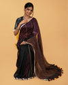 Shining Pure Linen Kantha Work Saree Black