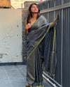 Hand Dyed Pure Tissue Linen Violet Color Saree With Running Blouse Hand Dyed - IndieHaat