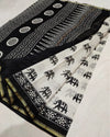 Banjaran Mesmerizing Blockprint Chanderi Silk Saree Black & White