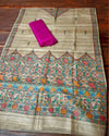 Silkmark Tussar Beige Madhubani Vibrant Dupatta & Violet Top