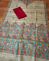 Silkmark Tussar Beige Madhubani Enigmatic Dupatta & Red Top
