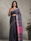 Intriguing Handwoven Pure Linen Black Saree