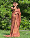 Handloom Jayashree Silk Saree Light Brown Colour with Running Blouse-Indiehaat