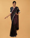 Shining Pure Linen Kantha Work Saree Black