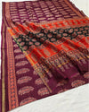 Indiehaat | Chanderi Silk Ajrakh Print Saree Red