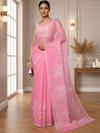 Trendy Kota Doria Cotton Bel Embroidery Pink Saree Handdyed