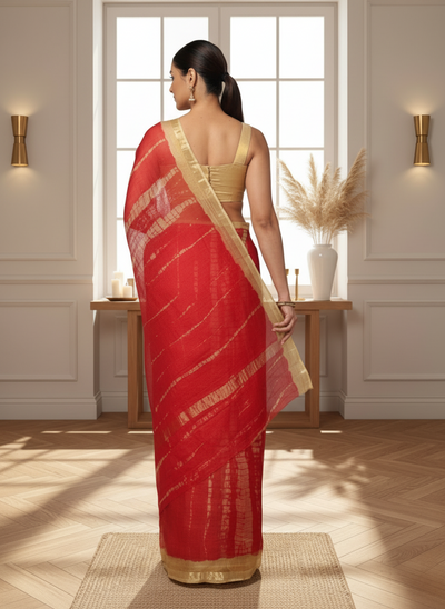 Pure Silk Kota Doria Tye-Dye Sarees Red
