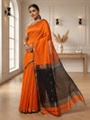 Poised Pure Maheshwari Silk Handloom Saree Orange & Brown