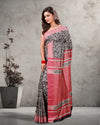 Silkmark Tussar Blissful Blockprint Red & Black Saree