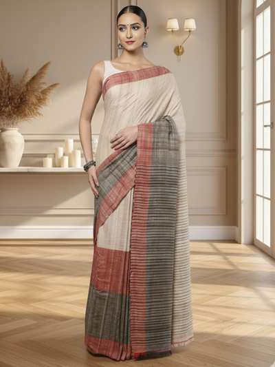 Silkmark Evocative Ghicha Tussar Silk Beige Saree