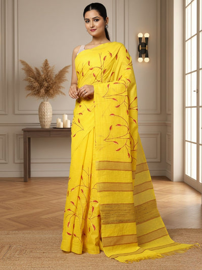 Poetic Eri Tussar Silk Embroidered Yellow Saree