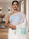 Classic Kota Doria White Pure Cotton Floral Embroidery Saree