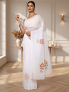 White Pure Kota Doria Saree Embroidered