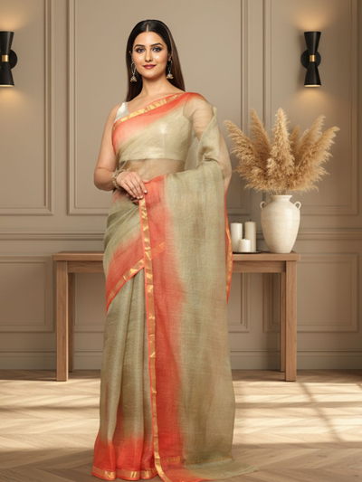 Gurkha Brown Pure Silk Kota Doria Handdyed Saree