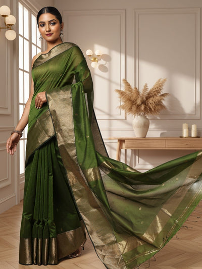 Serene Maheshwari Pure Silk Butta Body Green Saree