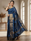 Melodic Maheshwari Pure Silk Butta Body Teal Blue Saree