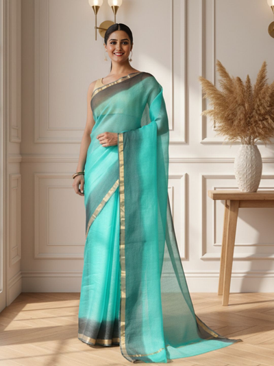 Sea Green Pure Silk Kota Doria Handdyed Saree