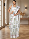 Kota Doria Paithani Embroidery Designer Saree White