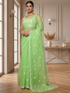 Kota Doria Sarees Embroidery Work Moss Green