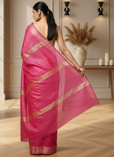 Silkmark Ghicha Tussar Harmonious Yellow & Purple Saree