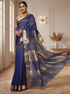 Poised Maheshwari Pure Silk Check Body Indigo Saree