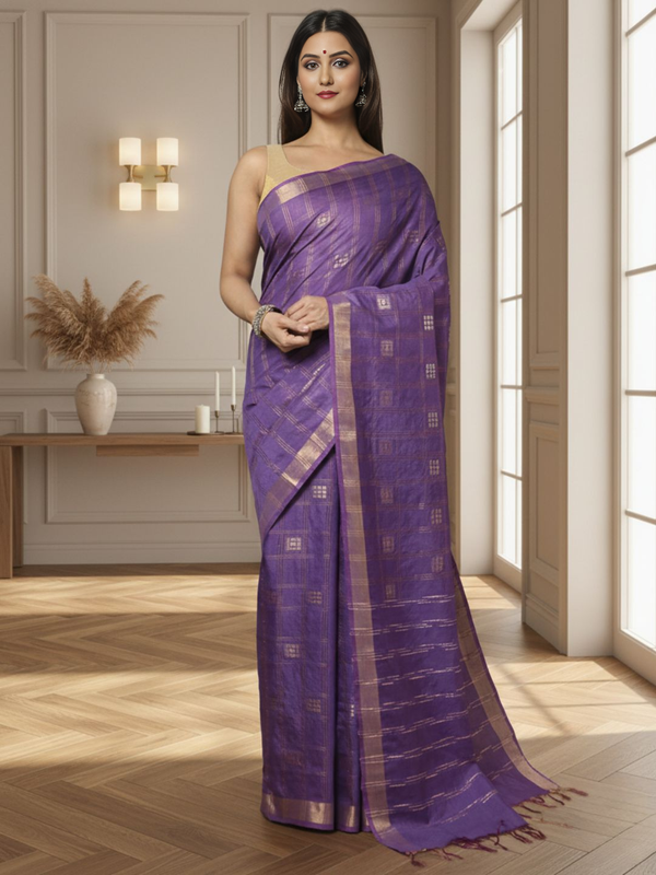 Gilded Hue Kota Silk Zari Stripe Saree Purple